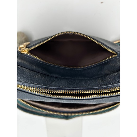 Pom Pom London Leather Crossbody Bag Women Blue Camera Style Wide Strap European - Picture 11 of 15